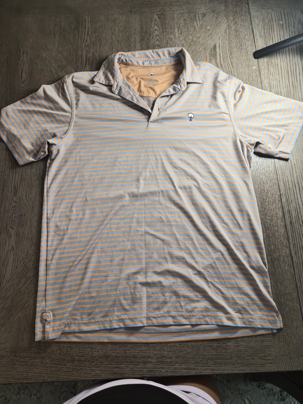 The Southern Shirt Company Light Blue and Peach Striped Short-Sleeve Polo